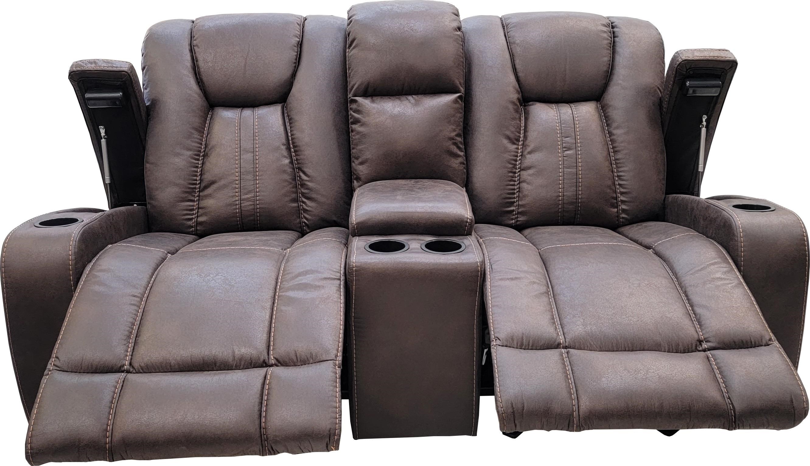 Dual glider reclining store loveseat with console